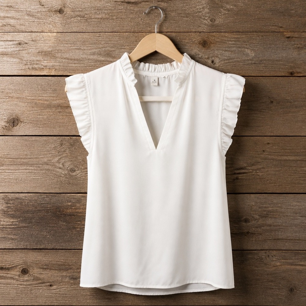 Grade & Gather Ruffle V-Neck Blouse S White Excellent